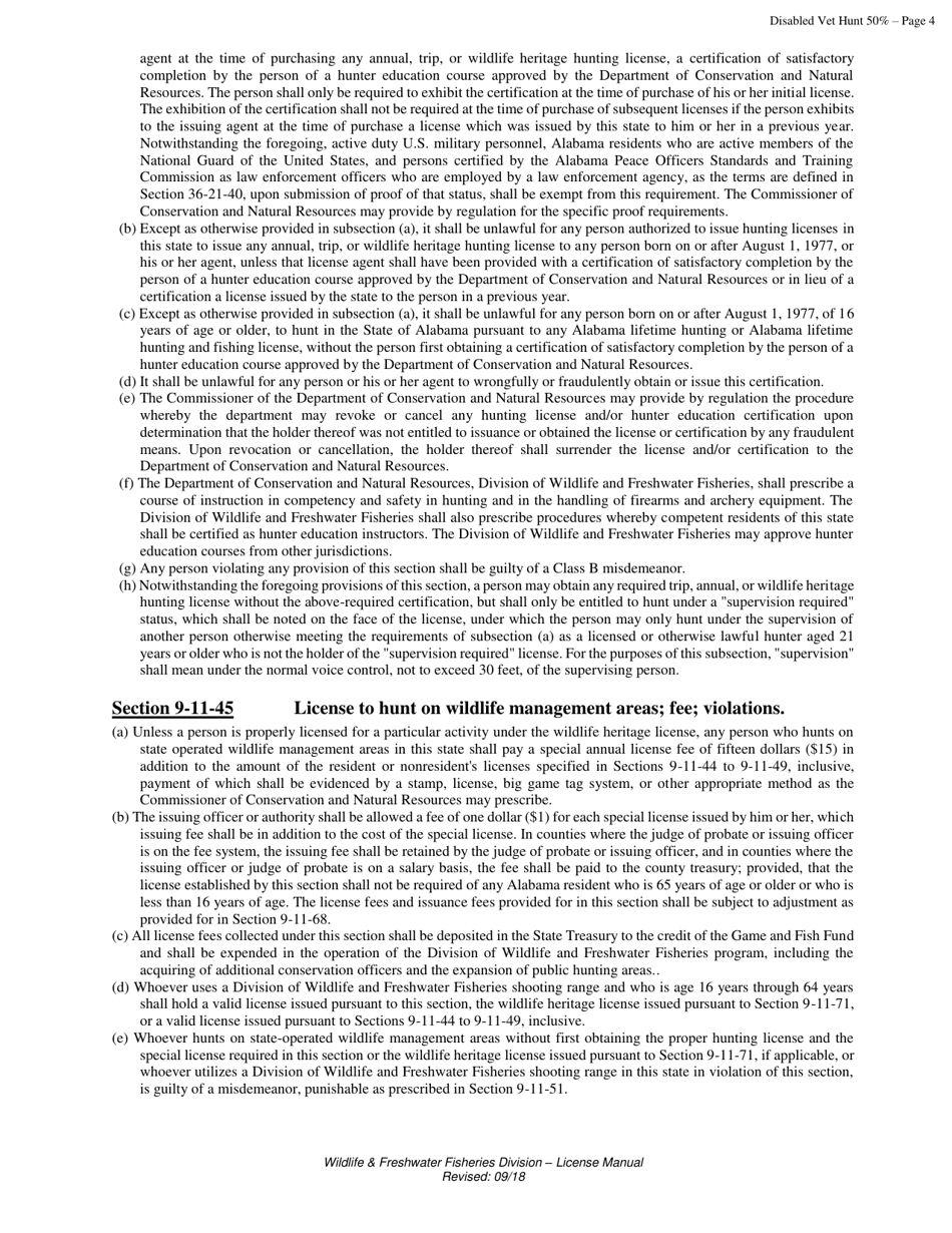 50% Disabled Military Veterans Appreciation Hunting License - Resident - Alabama, Page 5