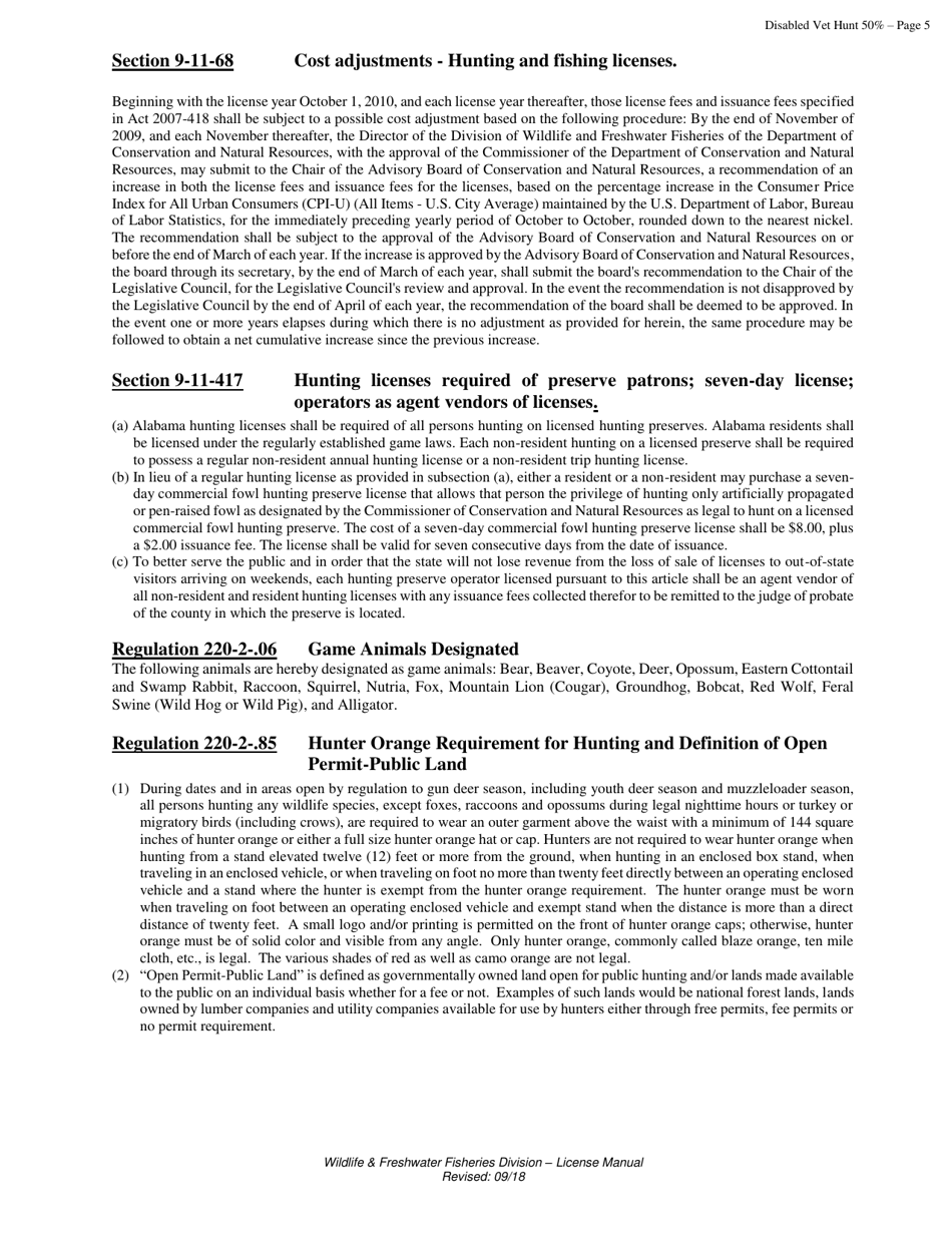 50% Disabled Military Veterans Appreciation Hunting License - Resident - Alabama, Page 6