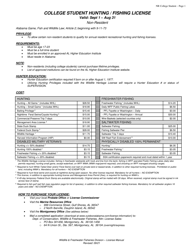 Document preview: College Student Hunting/Fishing License - Non-resident - Age 17-23 - Alabama