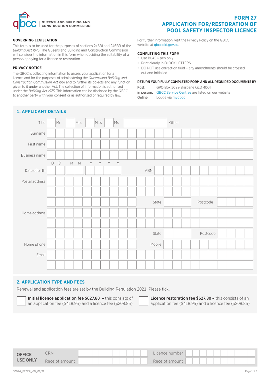 Form 27 - Fill Out, Sign Online and Download Printable PDF, Queensland ...