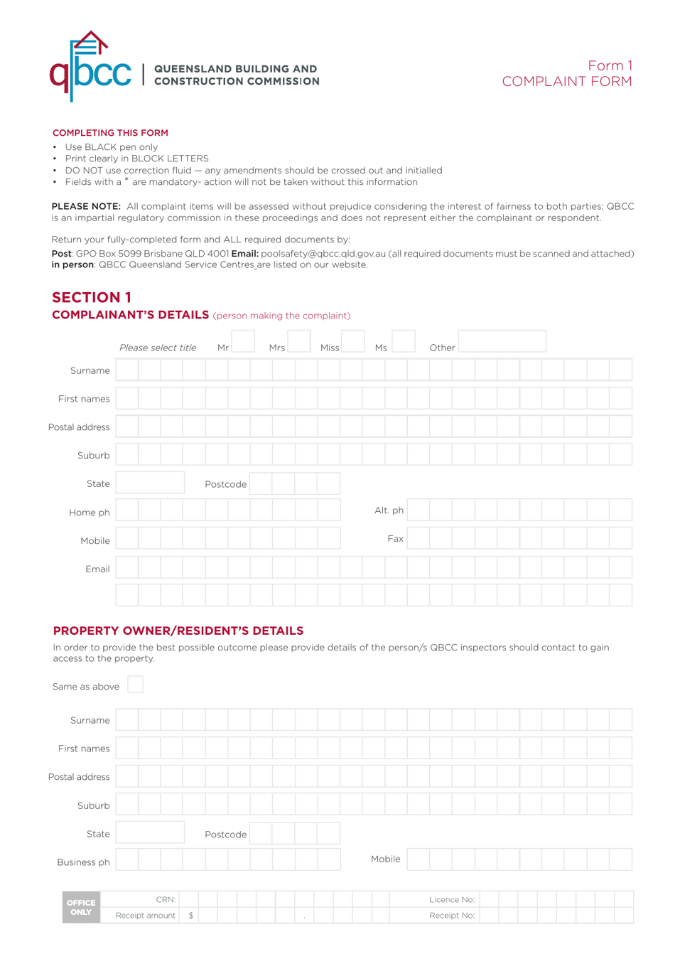 Form 1 - Fill Out, Sign Online and Download Printable PDF, Queensland ...