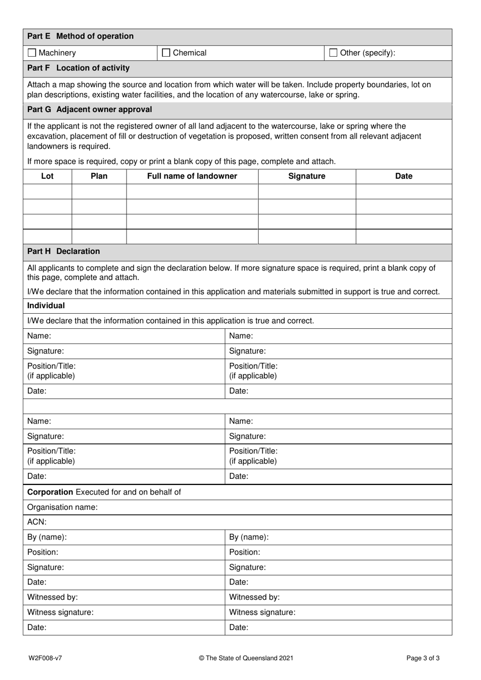 Form W2F008 Application for a Riverine Protection Permit - Queensland, Australia, Page 3