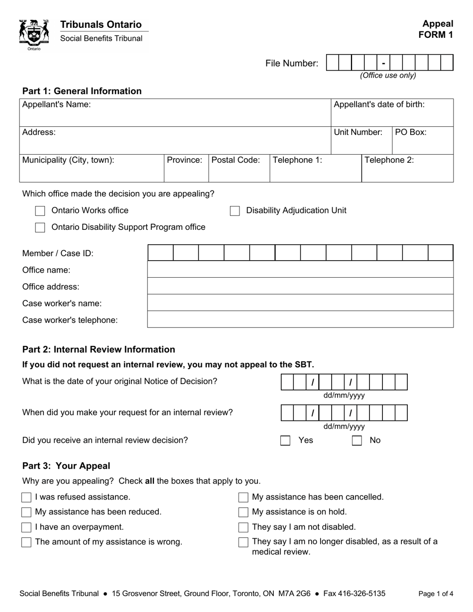Form 1 Appeal - Ontario, Canada, Page 2