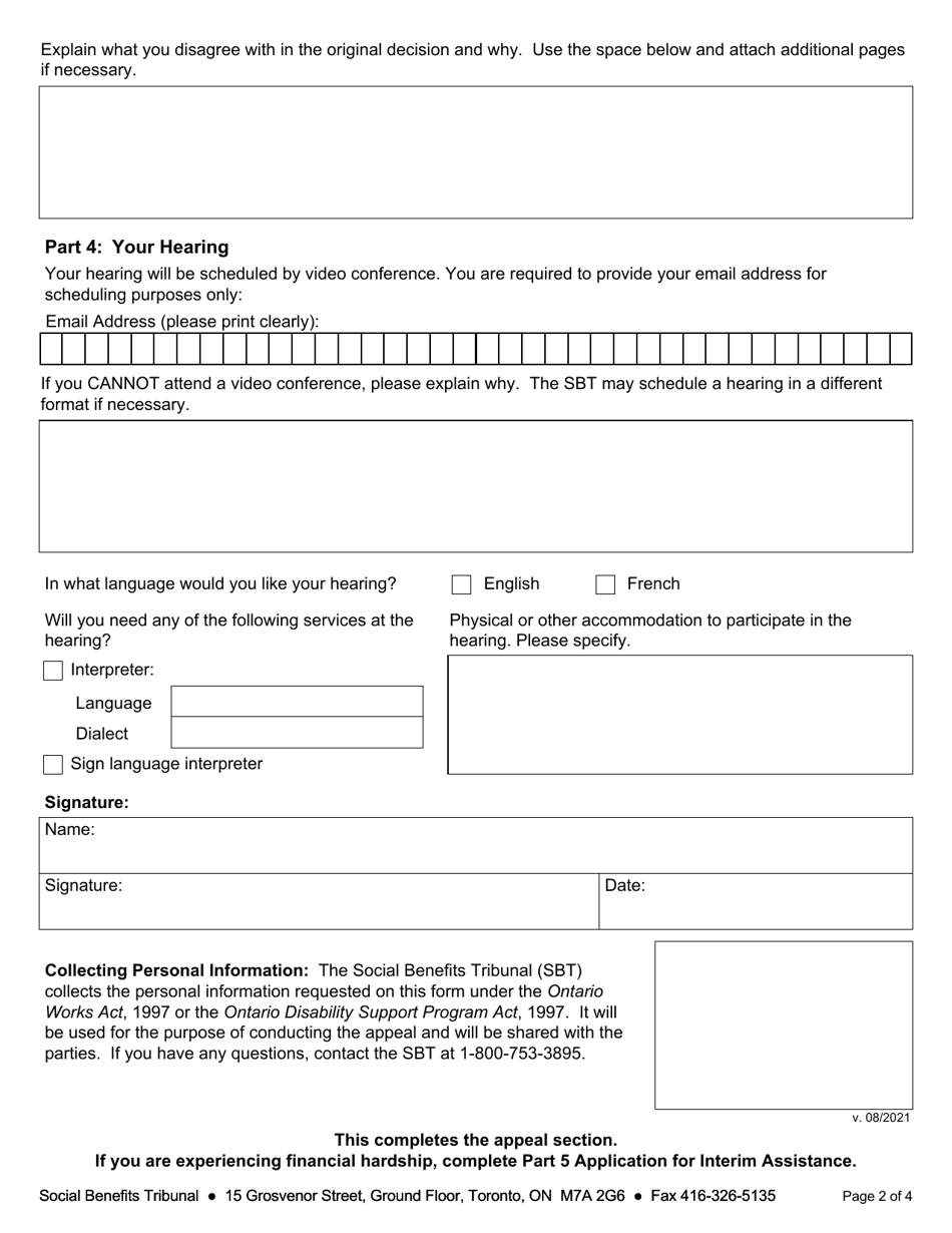 Form 1 Appeal - Ontario, Canada, Page 3