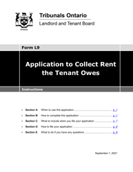 Instructions for Form L9 Application to Collect Rent the Tenant Owes - Ontario, Canada