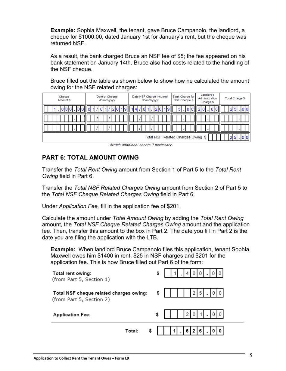 Instructions for Form L9 Application to Collect Rent the Tenant Owes - Ontario, Canada, Page 6