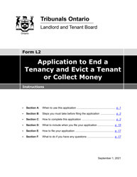 Document preview: Instructions for Form L2 Application to End a Tenancy and Evict a Tenant or Collect Money - Ontario, Canada