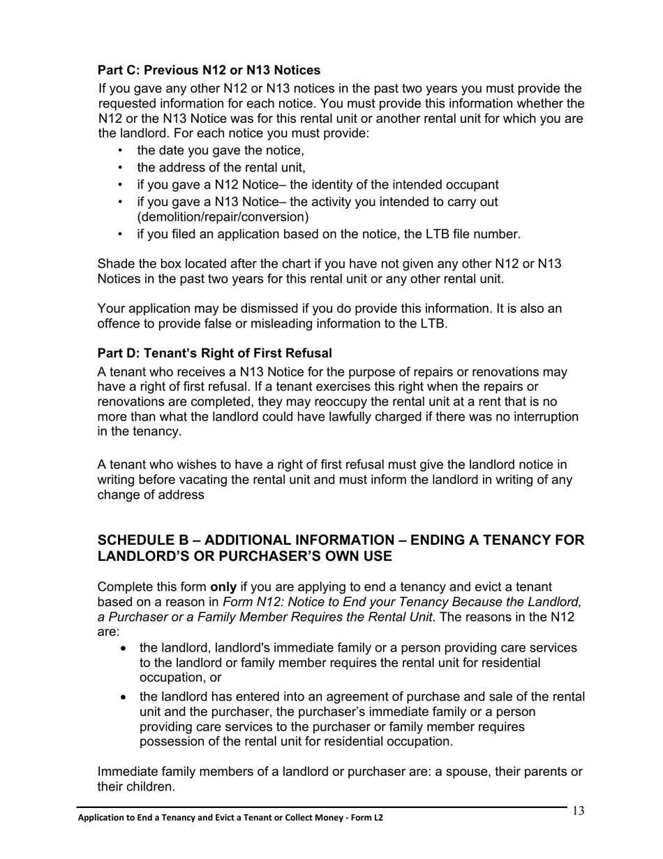 Instructions for Form L2 Application to End a Tenancy and Evict a Tenant or Collect Money - Ontario, Canada, Page 14