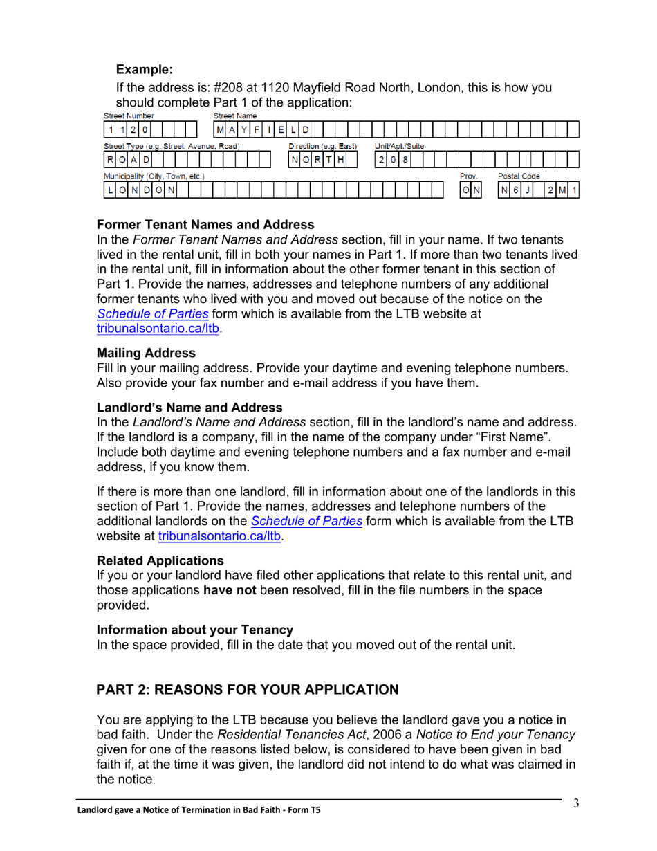 Instructions for Form T5 Landlord Gave a Notice of Termination in Bad Faith - Ontario, Canada, Page 4