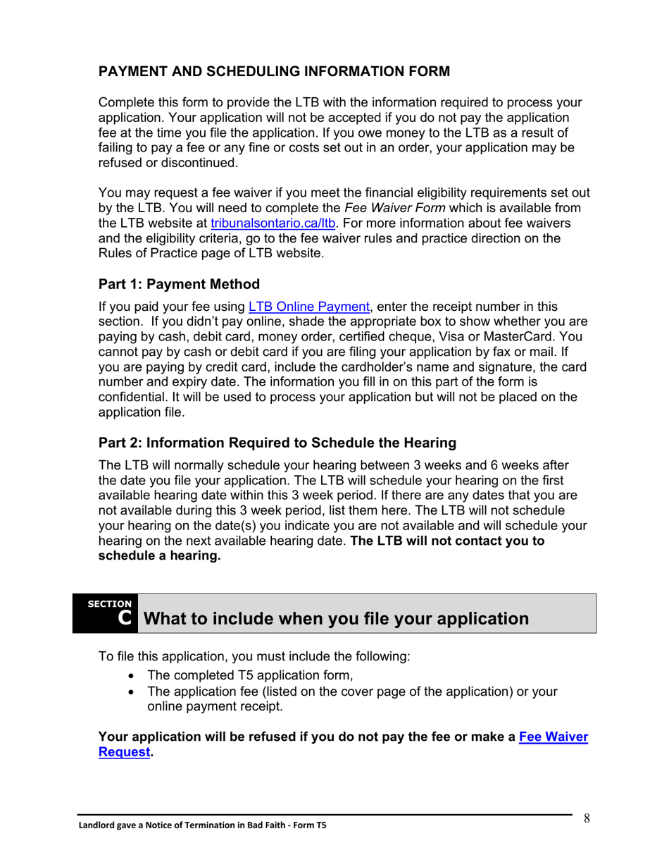 Instructions for Form T5 Landlord Gave a Notice of Termination in Bad Faith - Ontario, Canada, Page 9