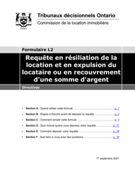 Instruction pour Forme L2 Requete En Resiliation De La Location Et En Expulsion Du Locataire Ou En Recouvrement D&#039;une Somme D&#039;argent - Ontario, Canada (French)