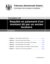 Document preview: Instruction pour Forme L10 Requete En Paiement D'un Montant Du Par Un Ancien Locataire - Ontario, Canada (French)
