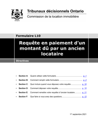 Instruction pour Forme L10 Requete En Paiement D&#039;un Montant Du Par Un Ancien Locataire - Ontario, Canada (French)