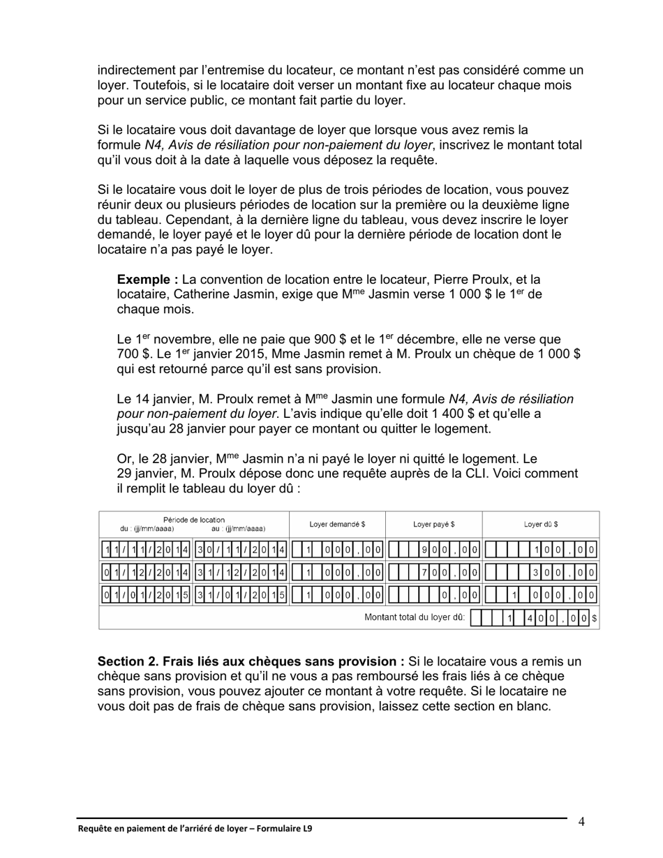 Instruction pour Forme L9 Requete En Paiement De Larriere De Loyer - Ontario, Canada (French), Page 5