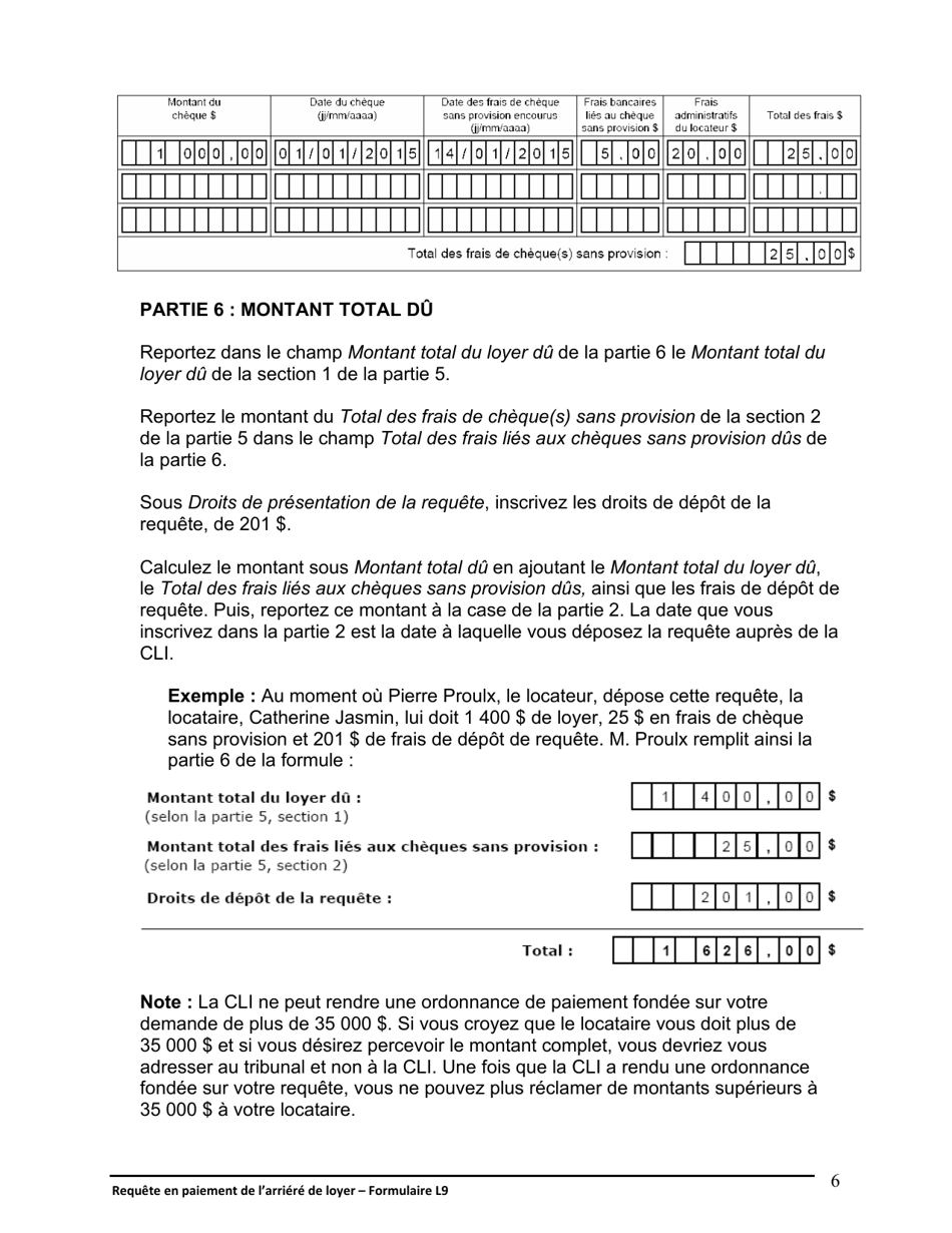 Instruction pour Forme L9 Requete En Paiement De Larriere De Loyer - Ontario, Canada (French), Page 7