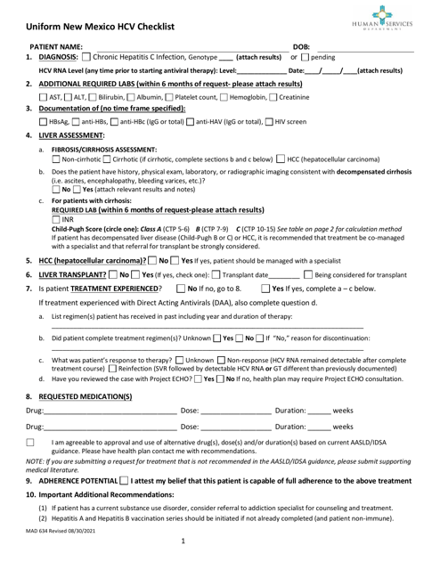 Form MAD634 Uniform New Mexico Hcv Checklist - New Mexico