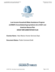 Document preview: Grant Implementation Plan - Low Income Household Water Assistance Program (Lihwap) - New Mexico