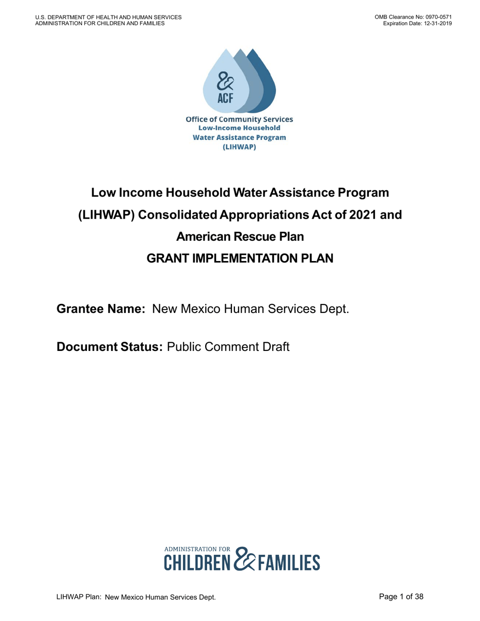 Grant Implementation Plan - Low Income Household Water Assistance Program (Lihwap) - New Mexico, Page 1