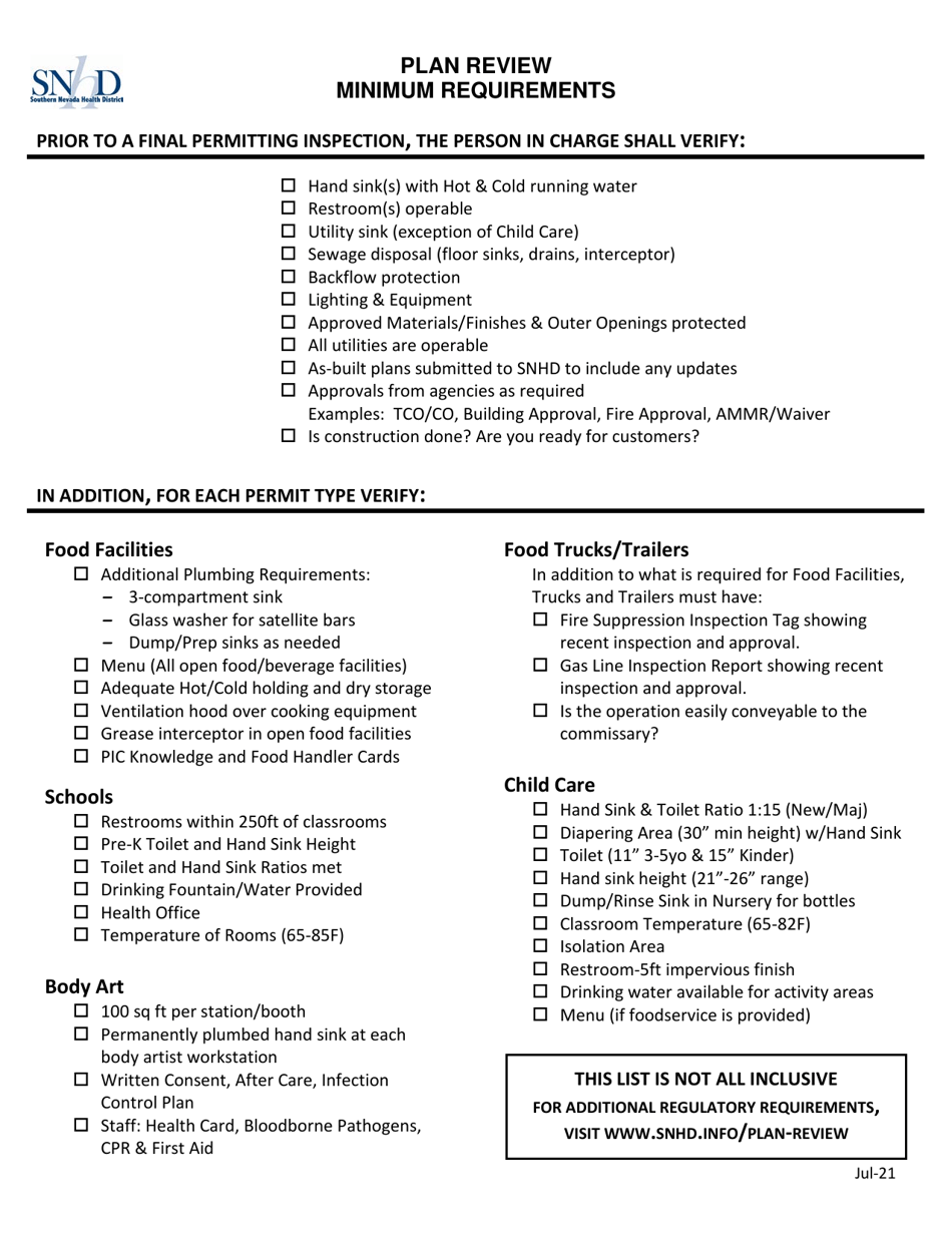 Plan Review Minimum Requirements - Nevada, Page 1