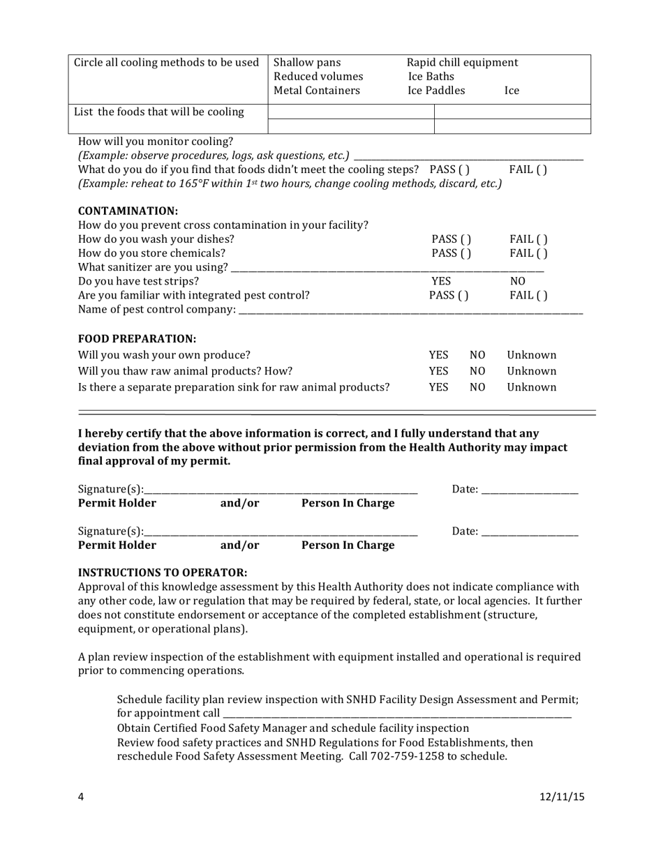 Food Safety Assessment Meeting Questionaire - Nevada, Page 4