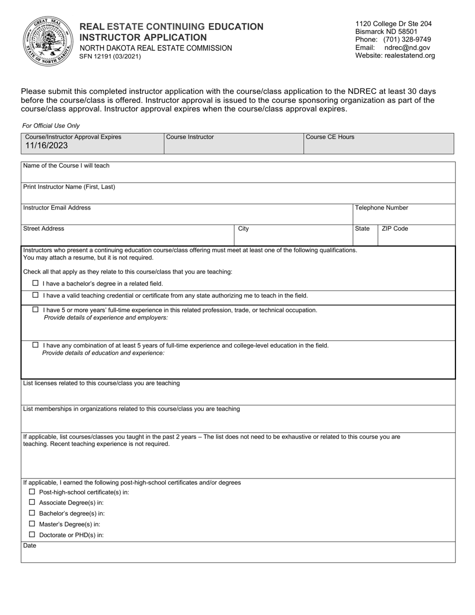 Form SFN12191 Download Fillable PDF or Fill Online Real Estate