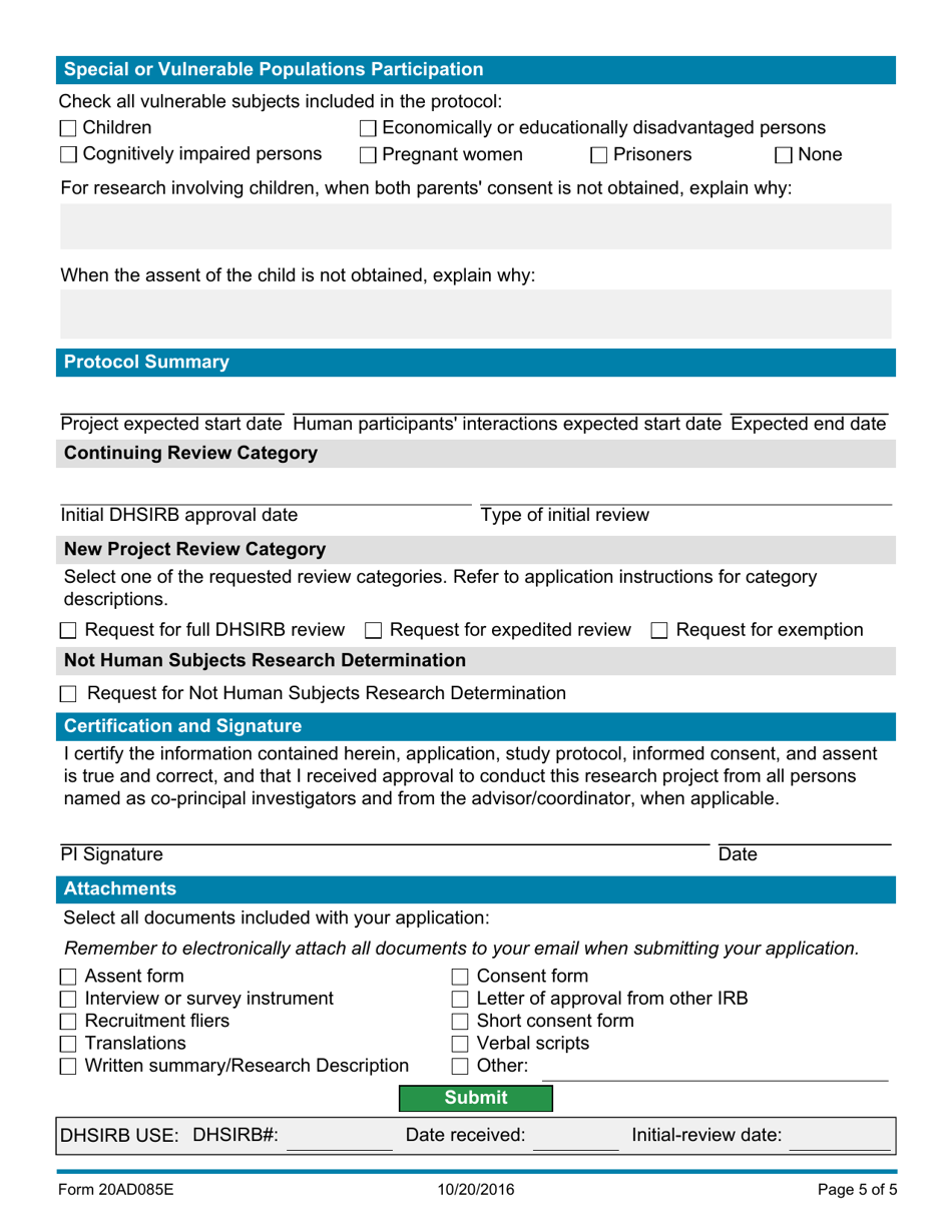 Form 20AD085E Application - Oklahoma, Page 5