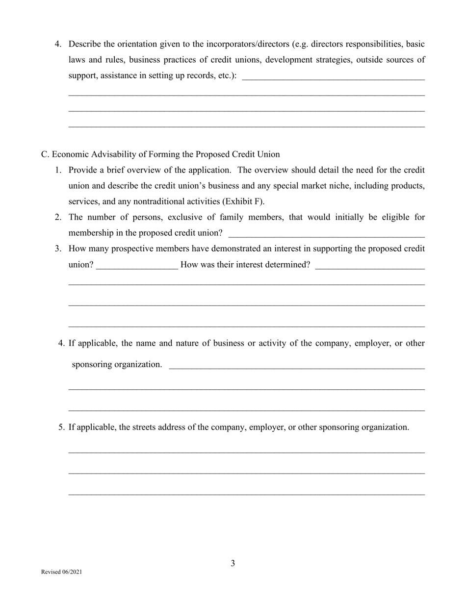 Application for Credit Union Charter - Texas, Page 3
