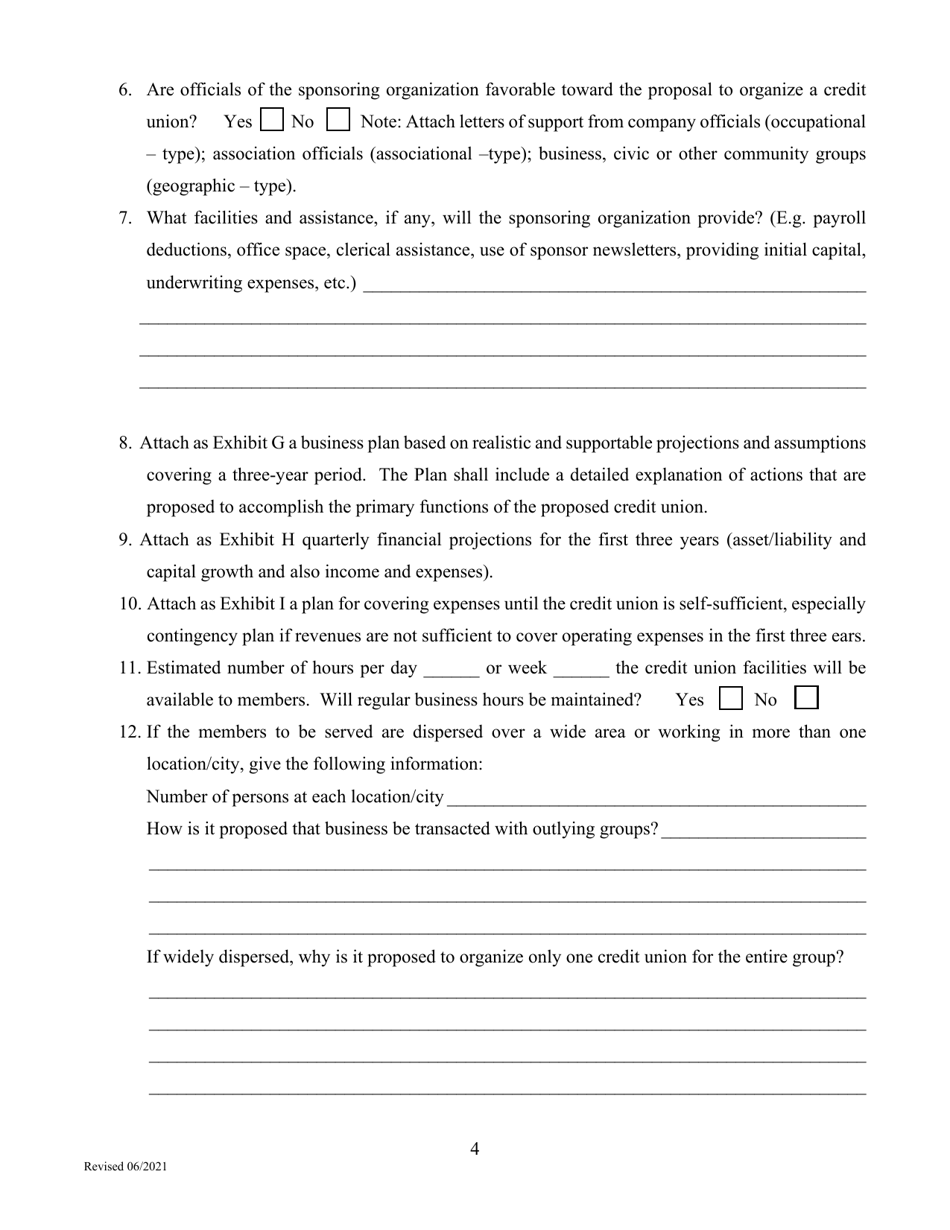 Application for Credit Union Charter - Texas, Page 4