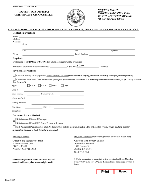 Form 2102  Printable Pdf