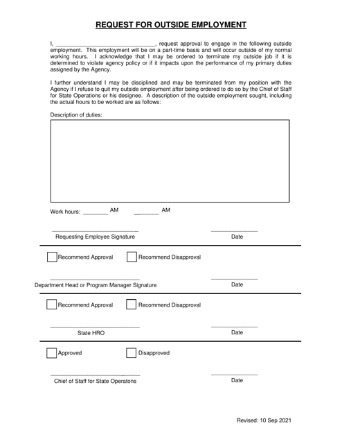 &quot;Request for Outside Employment&quot; - South Carolina Download Pdf