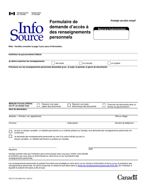 Forme TBC/CTC350-0058F Formulaire De Demande D'acces a DES Renseignements Personnels - Canada (French)
