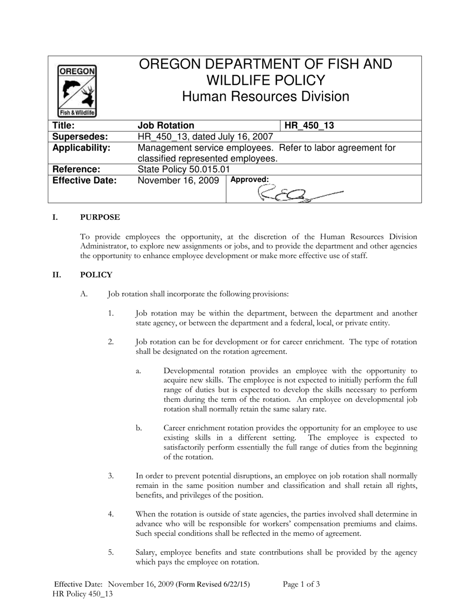 Job Rotation Agreement - Oregon, Page 1