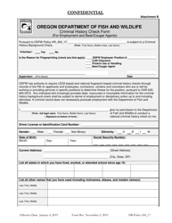 Document preview: Attachment B Criminal History Check Form (For Employment and Bear/Cougar Agents) - Oregon