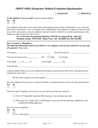 Attachment A Odfw Osha Respirator Medical Evaluation Questionnaire - Oregon, Page 3