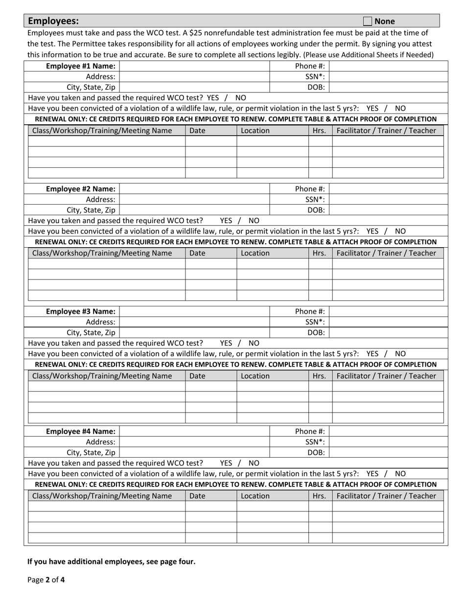 Wildlife Control Operator Permit Application - Oregon, Page 2