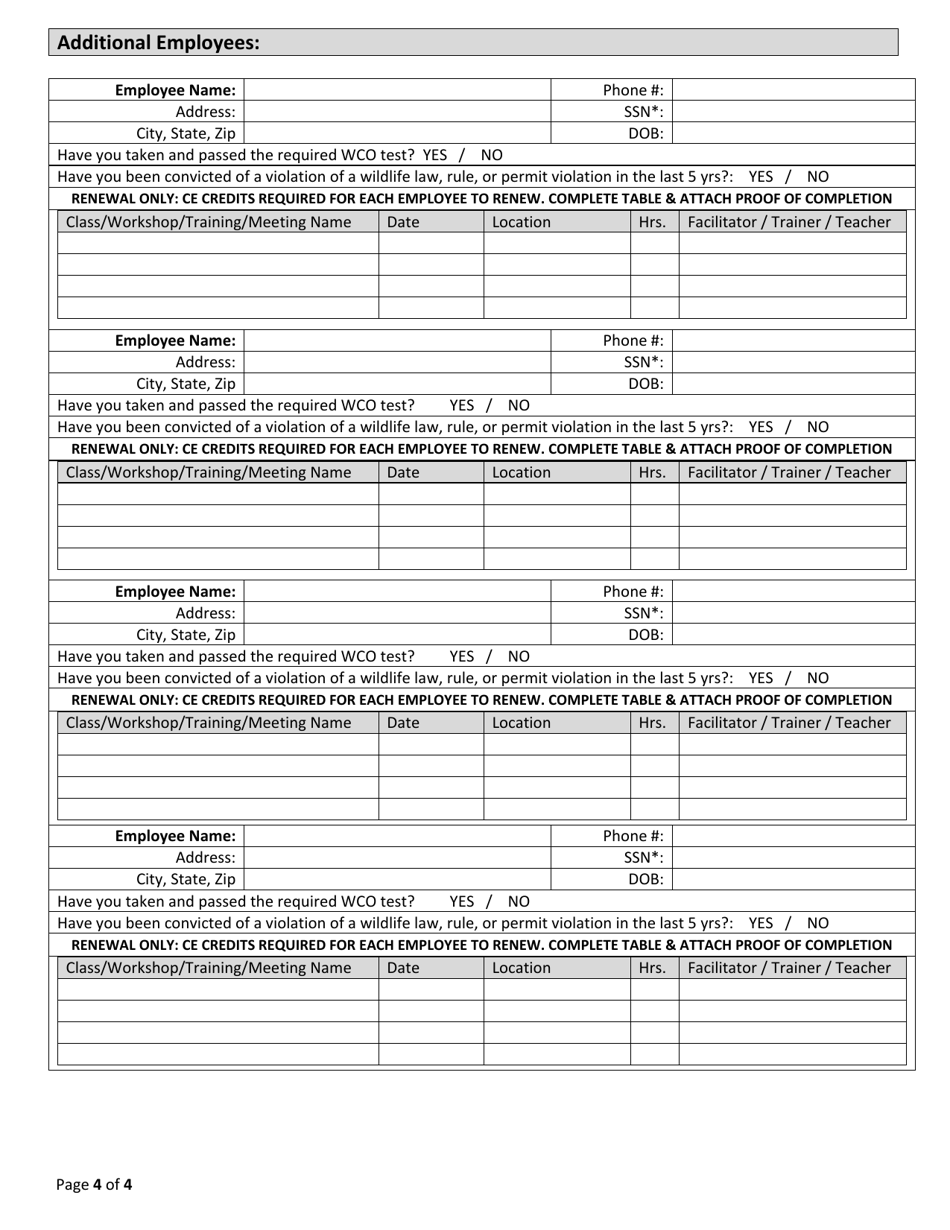 Wildlife Control Operator Permit Application - Oregon, Page 4