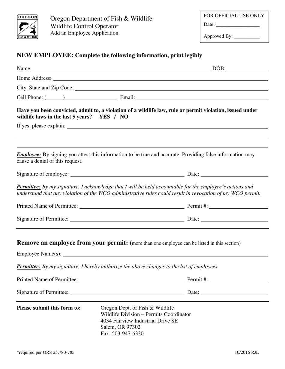 Add an Employee Application - Oregon, Page 1