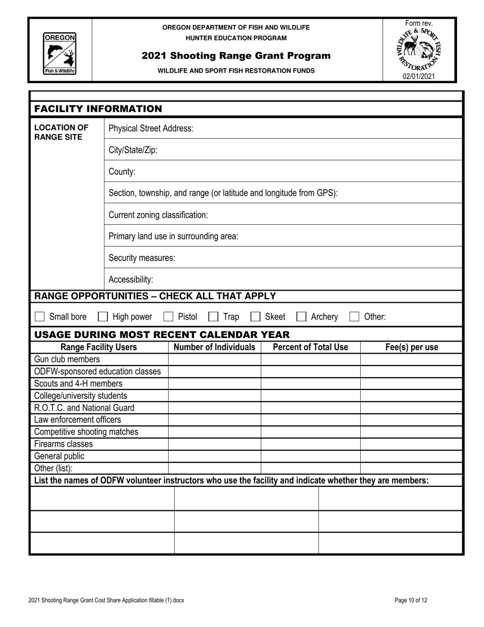 Shooting Range Grant Cost Share Application - Oregon, Page 10