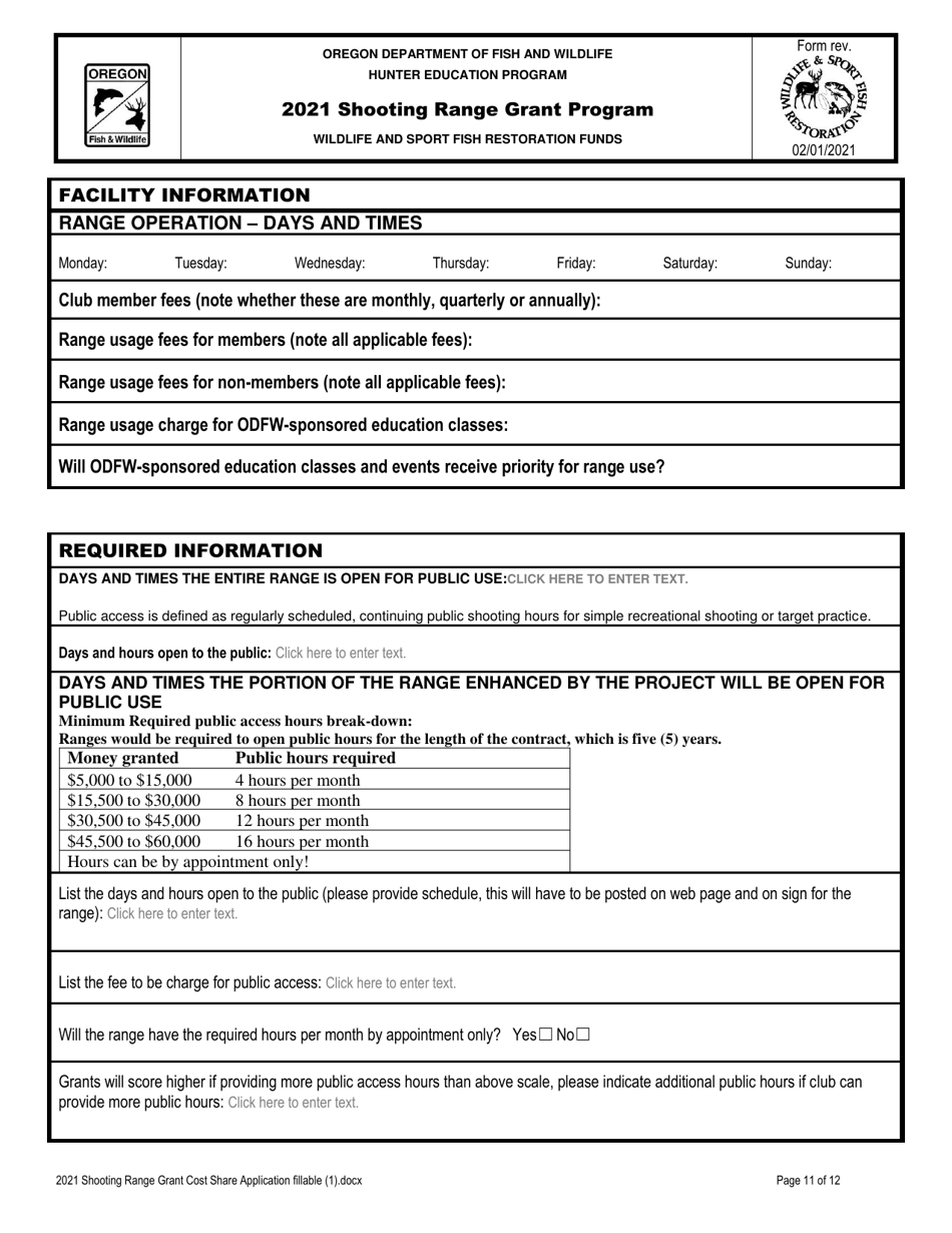 Shooting Range Grant Cost Share Application - Oregon, Page 11