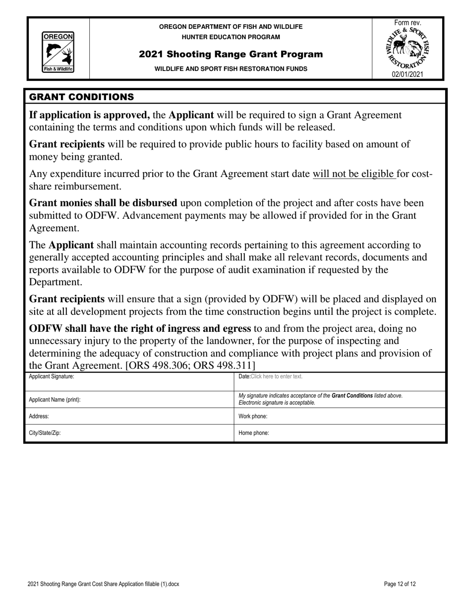 Shooting Range Grant Cost Share Application - Oregon, Page 12