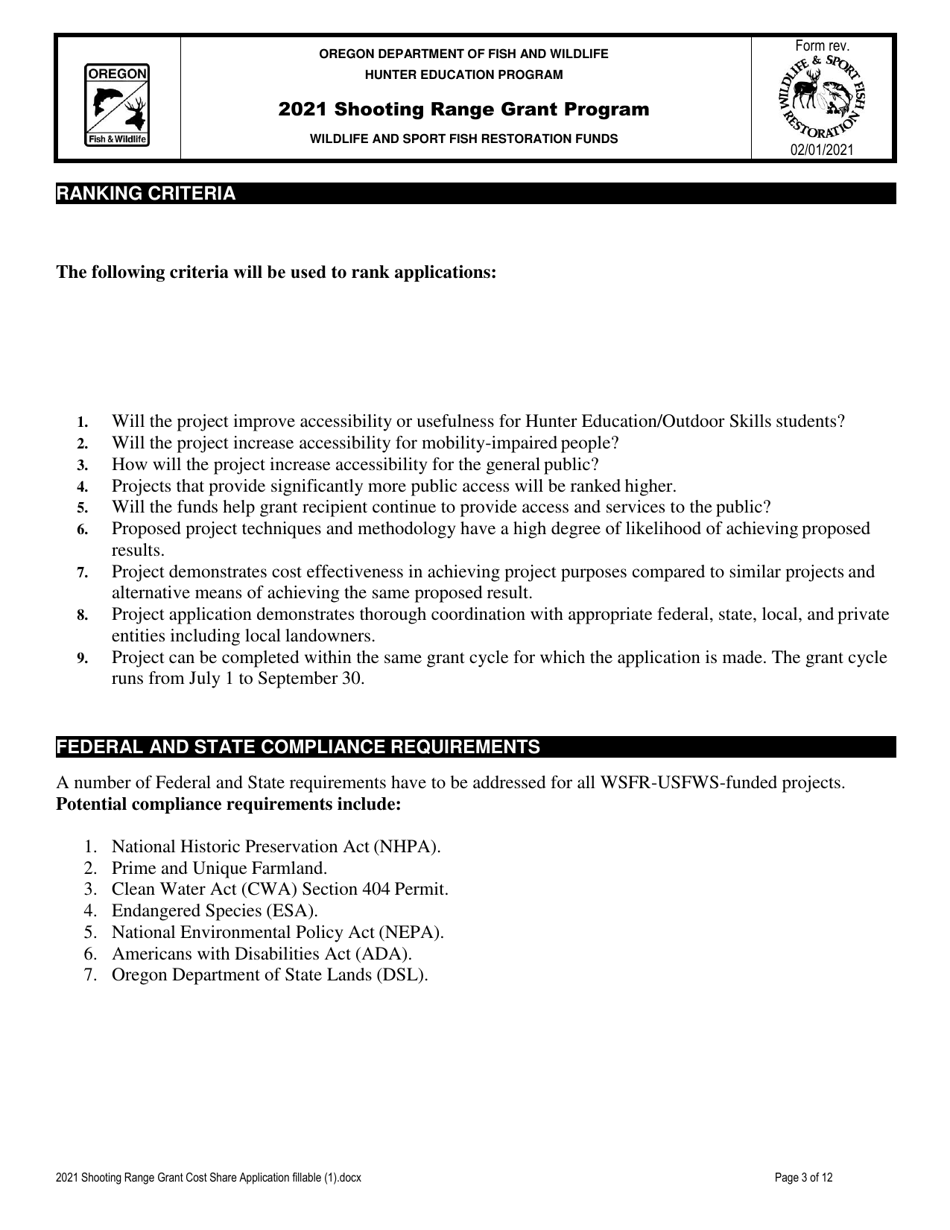Shooting Range Grant Cost Share Application - Oregon, Page 3