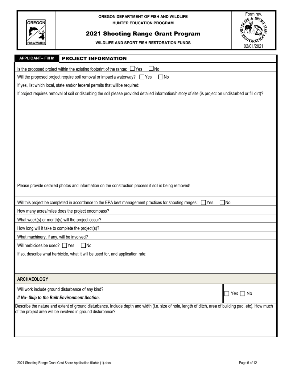Shooting Range Grant Cost Share Application - Oregon, Page 6
