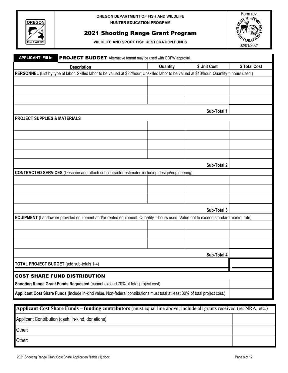 Shooting Range Grant Cost Share Application - Oregon, Page 8