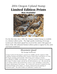 Document preview: 2004 Limited Edition Upland Game Bird Stamp Art Prints - Oregon