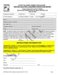 State Falconry Permit Application Raptor Facilities &amp; Equipment Inspection Report - Sample - Oregon