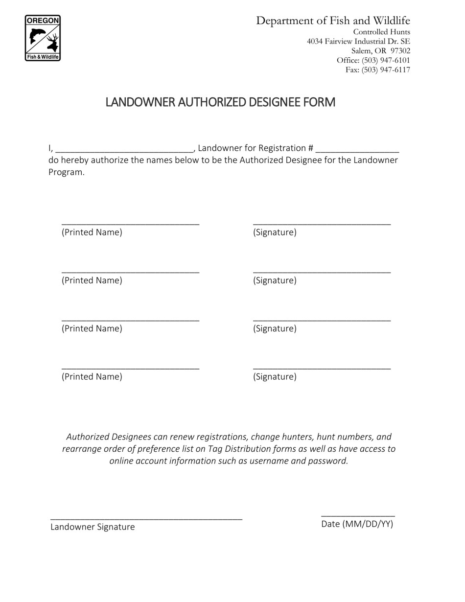 Landowner Authorized Designee Form - Oregon, Page 1