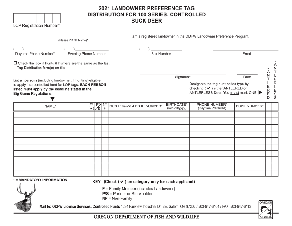 Landowner Preference Tag Distribution for 100 Series: Controlled Buck Deer - Oregon, Page 1