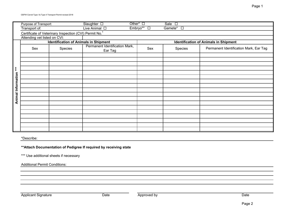 Oregon Cervid Type 1 and 2 Transport Permit - Fill Out, Sign Online and ...