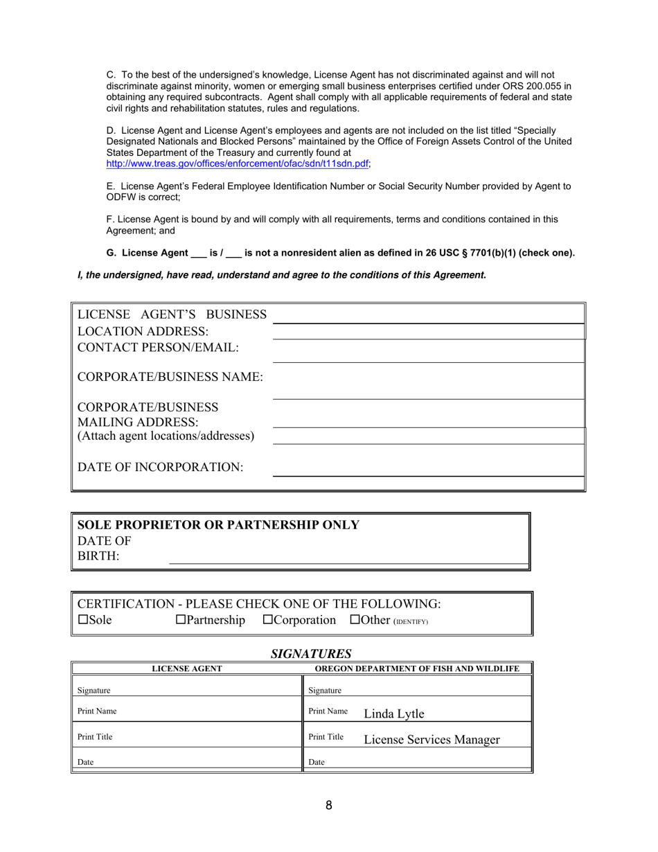 Recreational License Agent Agreement - Oregon, Page 8