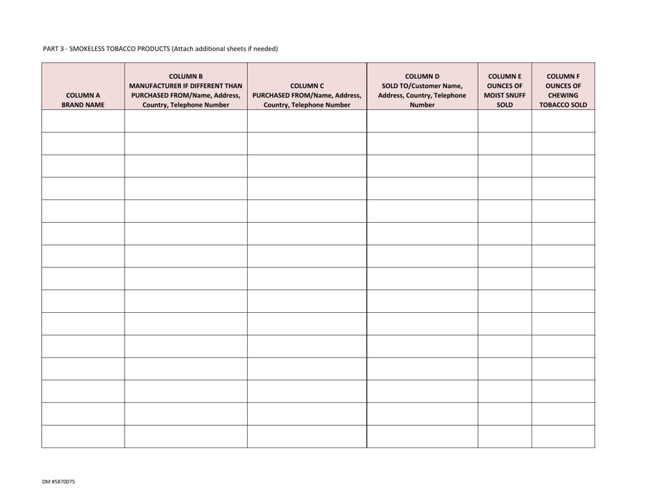 Form DM5869821 Quarterly Brand Specific Report for Smokeless Tobacco Products With Oregon Tax Paid for All Manufacturers - Oregon, Page 2